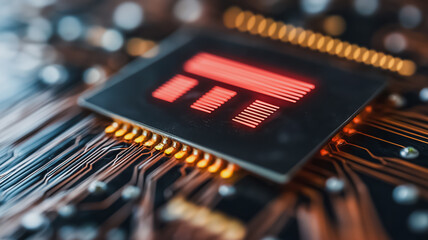 Poster - A computer chip. The chip is orange and red. Concept of technology and innovation