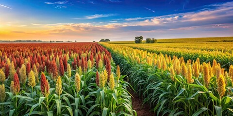 Wall Mural - agricultural composition featuring sorghum, corn, and sugarcane fields, farm, crops, agriculture, ru