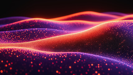 Fototapete - A purple and orange landscape with a lot of dots. The landscape is very colorful and has a lot of texture