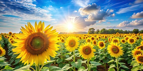 Wall Mural - sunny sea of sunflowers, yellow, vibrant, field, nature, flowers, garden, summer, sunny, bloom, peta