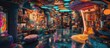 © Mega - Psychedelic indoor market with vibrant colors, eclectic goods, and unique decor.