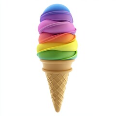 Wall Mural - A multi-colored scoop of rainbow ice cream in a cone, isolated on white background, symbolizing joy and indulgence, ideal for dessert branding