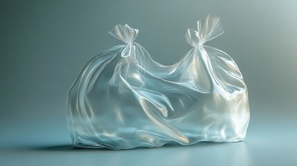 Realistic display of an empty plastic bag, isolated on a neutral background, showing retro-futuristic design elements