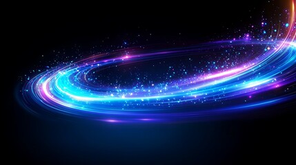 Wall Mural - abstract swirling light trails with vibrant blue, purple, and pink hues on a dark background.