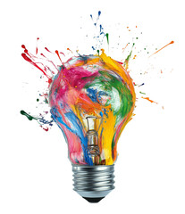 Poster - Colorful paint splash on lightbulb, creative concept