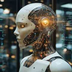 Aufkleber - futuristic robot with sleek design and illuminated circuitry, symbolizing advanced technology and artificial intelligence. intricate details highlight innovation and modernity