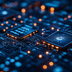 Aufkleber - High tech circuit board with glowing microchips and connections, showcasing advanced technology and innovation in electronics