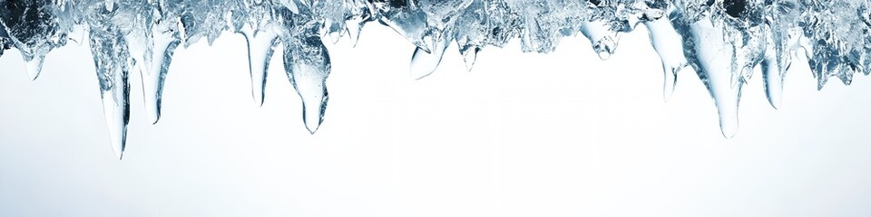 Poster - A frozen waterfall with ice crystals hanging from it. Concept of coldness and stillness