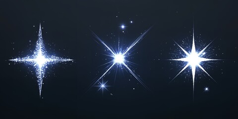 Poster - Three bright stars are shown in the dark sky. The stars are shining brightly and are scattered throughout the sky