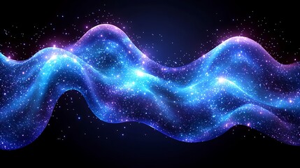 Wall Mural - abstract glowing blue wave with sparkles on dark background.