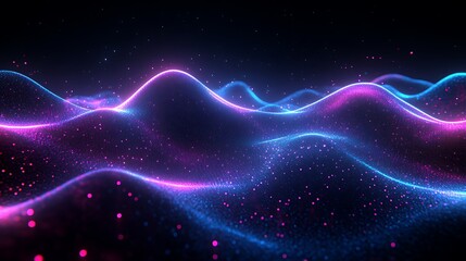 Wall Mural - abstract glowing neon waves, particles, dark background.