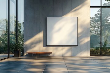 Poster - Blank Billboard on Modern Building Facade Daylight Urban Advertisement Mockup