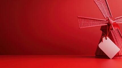 Poster - Creative red windmill model display home office decorative art piece minimalist environment close-up view innovation