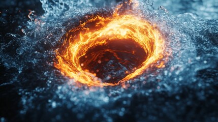 Fototapete - Fiery Swirl of Flame Within Dark Water Pool Abstract Art
