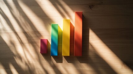Poster - Colorful Bar Graph Displaying Growth Over Time on Wooden Surface