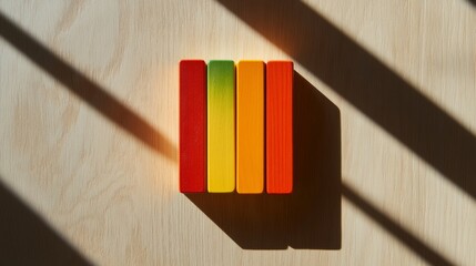 Poster - Colorful Wooden Blocks with Dramatic Shadows on Light Surface