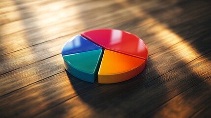 Fototapete - colorful pie chart on wooden surface with warm lighting effects