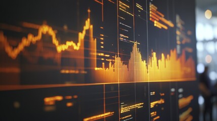 Aufkleber - Data Visualization with Bright Orange Graphs and Charts on Screen