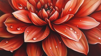 Poster - Vibrant Red Flower with Water Droplets on Petals Close-Up