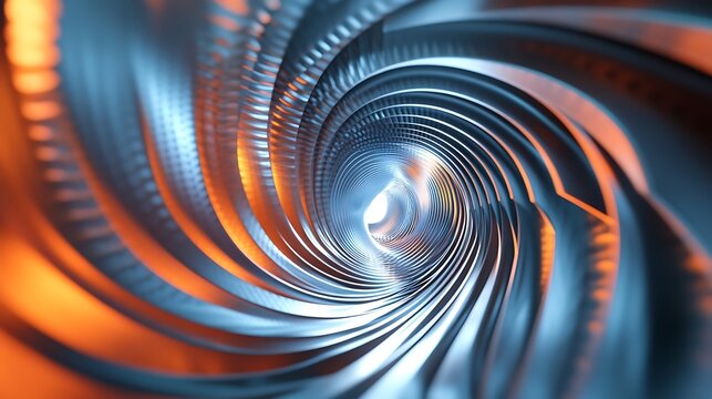 Abstract Metallic Spiral Tunnel: A Digital Art Exploration of Form and Light