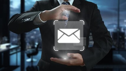 Poster - business person checking email inbox, organizing and prioritizing messages for better productivity. 