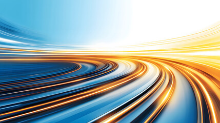 Leinwandbilder - A vibrant abstract design featuring flowing blue and orange lines, evoking a sense of speed and motion against a bright background