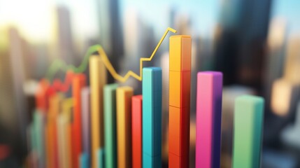Aufkleber - Colorful Bar Graph with Rising Trend Against Urban Background