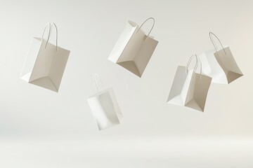 Bags flying on a cream white background isolated