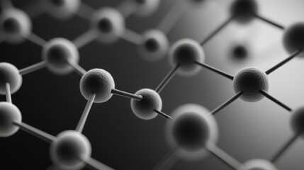 Poster - Abstract Representation of Molecular Structure Highlighting Connections and Bonds in Monochrome, Illustrating Scientific Concepts of Chemistry and Physics