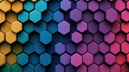 Fototapete - Vibrant Abstract Background with Colorful Honeycomb Pattern Featuring Shades of Blue, Purple, Green, and Yellow for Modern Design and Creative Projects