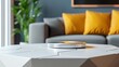 © Mimercy - Modern living room featuring a stylish coffee table with decorative accents and vibrant cushions for a cozy atmosphere.