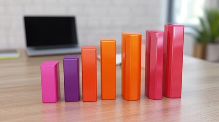 Leinwandbilder - Colorful Bar Graphs on Table in Modern Office Environment