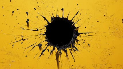Poster - Minimalist Concept of Destruction Featuring Black Hole Against Yellow Background
