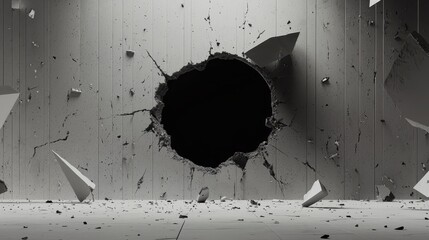 Poster - Minimalist Take on Destruction with a Black Hole in a Cracked Wall Interior Design Concept