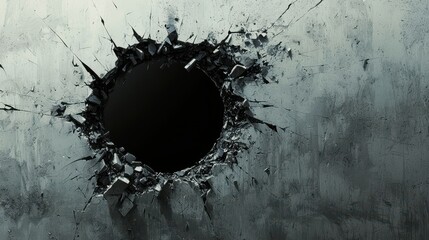Poster - Minimalist Visualization of Destruction Featuring a Black Hole on a Textured Surface