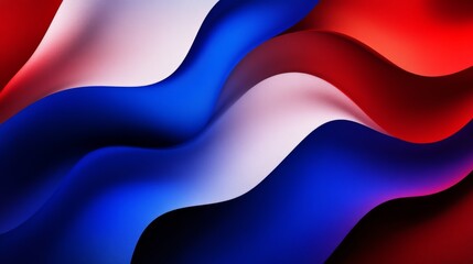 Fototapete - Abstract Flowing Waves in Red, White, and Blue Color Scheme