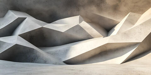 Poster - Abstract Concrete Sculpture:  A stark, geometric sculpture emerges from the depths of a concrete wall, its sharp angles and contrasting shadows creating a sense of both beauty and mystery.