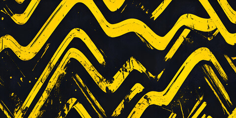 Poster - Abstract Yellow and Black Chevron Pattern: A bold and graphic abstract pattern with yellow and black chevron lines. The texture and brushstrokes create a dynamic and energetic feel.