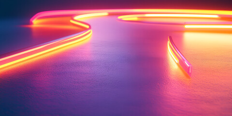 Poster - Neon Dreamscape: Abstract glowing neon lines forming dynamic curves and reflections on a dark surface.  A vibrant, futuristic and energetic composition. 