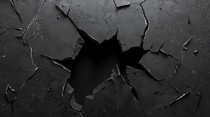 Poster - Realistic Depiction of a Broken Ash Gray Wall with Cracks and Textured Surface
