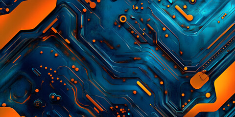 Poster - Abstract Circuit Board: Blue and Orange Tech Texture 