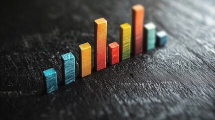 Poster - Colorful Wooden Bar Graph on Dark Textured Background for Finance