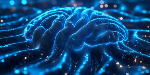 Poster - The Glowing Mind: A vibrant, abstract representation of the human brain, illuminated with a radiant blue light, symbolizing intellect, thought, and the power of the mind.  