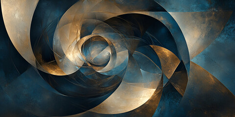 Poster - Abstract Swirl of Gold and Blue: A mesmerizing digital art piece featuring swirling, abstract shapes in shades of gold and blue, creating a sense of depth and movement.