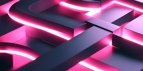 Poster - Neon Abstract: An abstract concept, with glowing pink neon lines, forming a geometric pattern on a dark background. The image evokes a sense of mystery and intrigue.