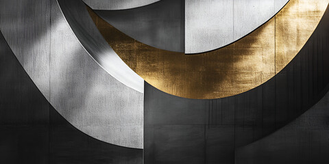 Poster - Abstract Curves: Black, Gold, and White Architectural Design 