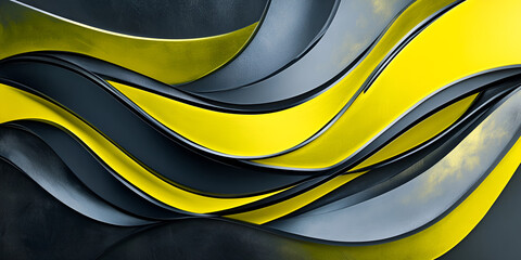 Poster - Abstract Yellow and Black Waves: A mesmerizing abstract background with flowing, dynamic curves in vibrant yellow and sleek black, evoking a sense of movement and energy.