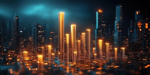Aufkleber - Futuristic Data Visualization with Glowing Graphs and Dynamic Charts in Cyberpunk Style