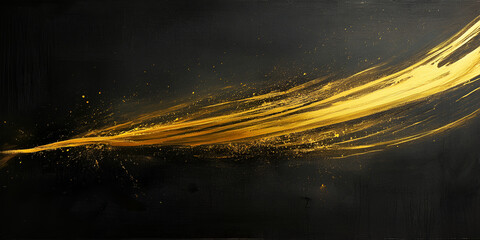 Poster - Golden Streak on Black: A radiant, ethereal golden streak of light dances across a deep black canvas, evoking feelings of energy, movement, and cosmic wonder.  