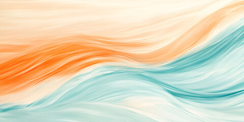 Poster - Abstract Flow of Teal and Orange: A mesmerizing abstract background featuring a blend of teal and orange waves, creating a dynamic and captivating visual experience. Perfect for design projects.